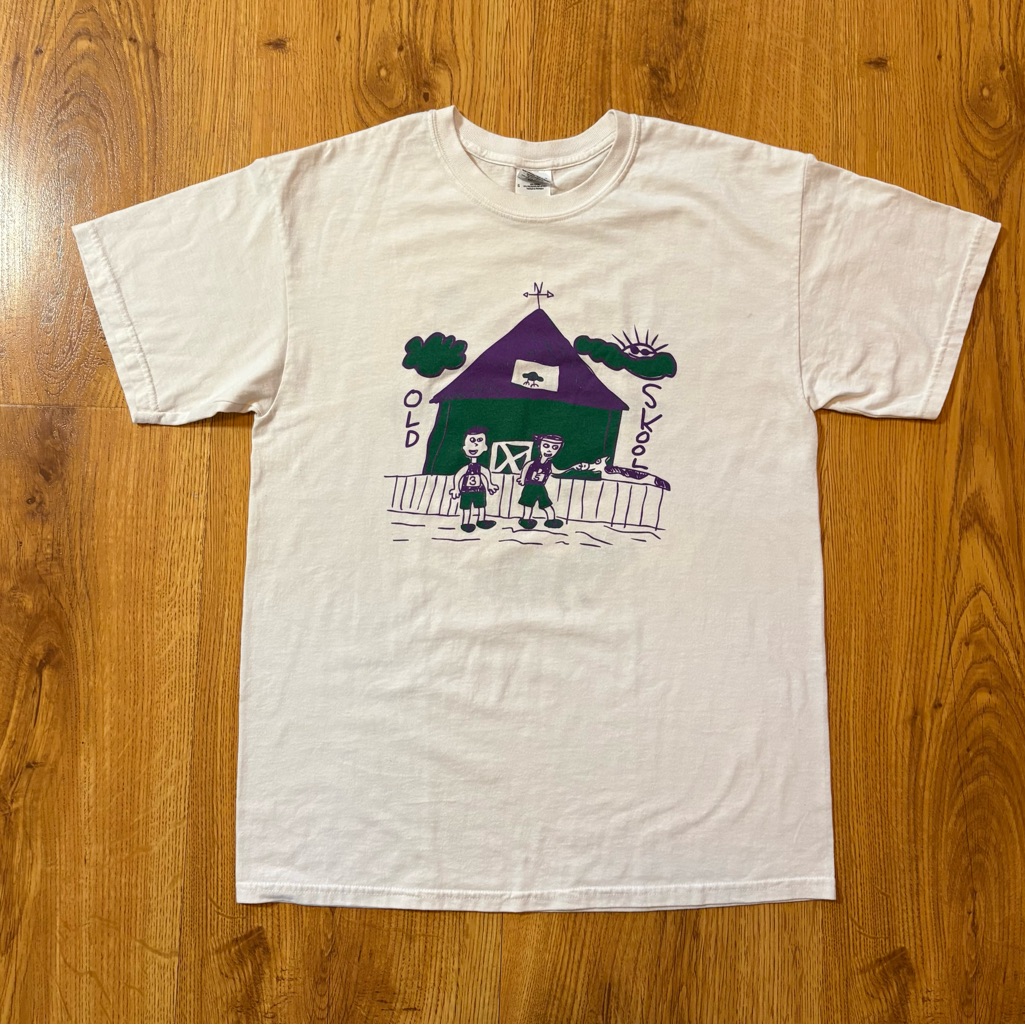 Old Skool Skateboarding Gildan White TShirt With Blue Brand Tag